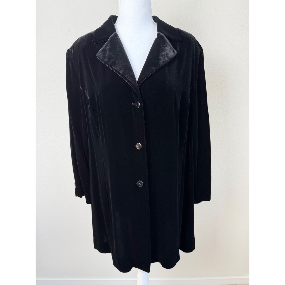 VTG Working Classics Women Silk Blend Velvet Shirt XXL Black Button Down Goth